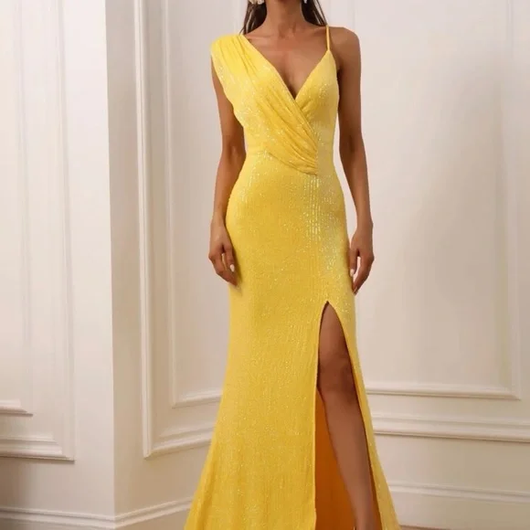 FAERIETY | Dresses | Yellow Sequin Prom Dress | Poshmark